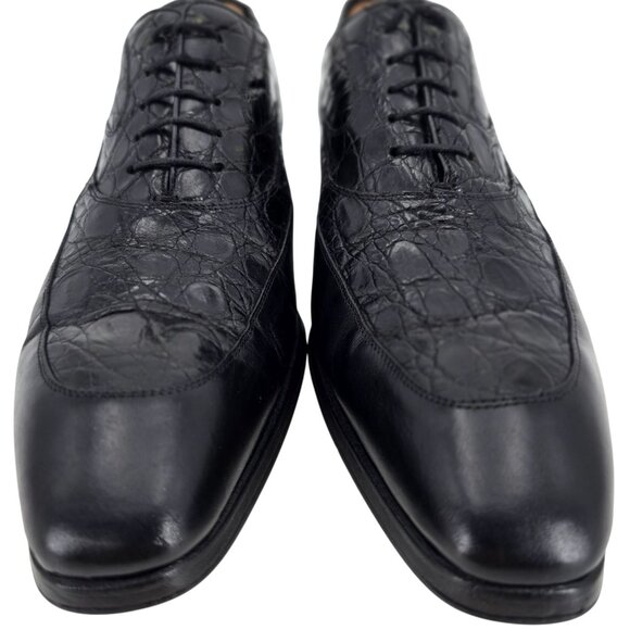 Mezlan Exotic Crocodile Leather Black Dress Shoes Mens 11.5M Apron-toe Oxfords - Picture 2 of 9